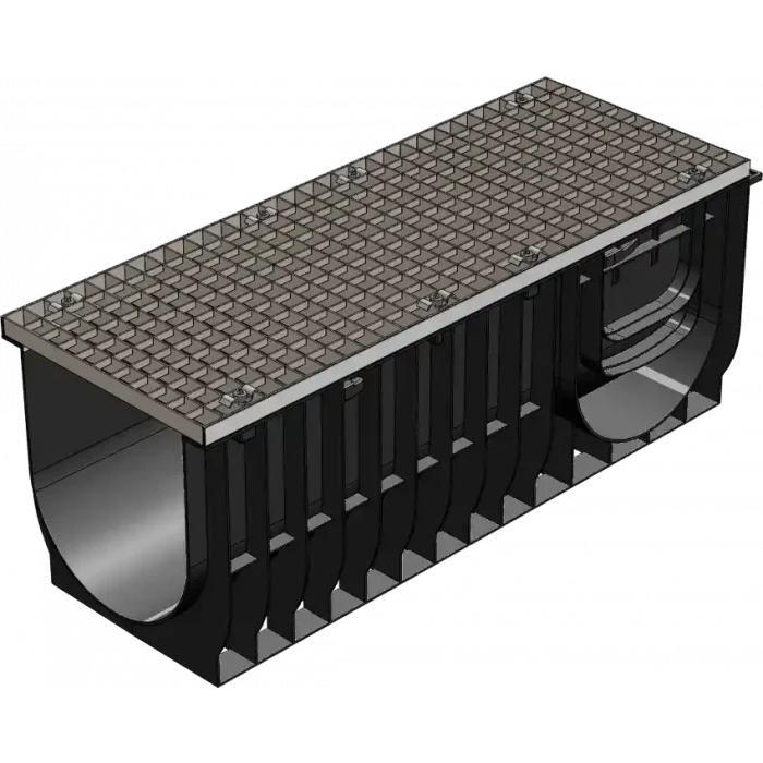 Комплект Gidrolica Light: лоток водоотводный ЛВ-30.38.39,6 - пластиковый c решеткой РВ -30.37.100 ячеистой стальной оцинкованной, кл. А15 (0830А)